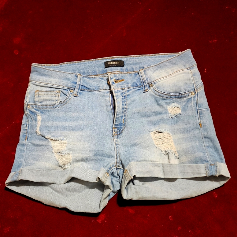 Forever 21 Distressed Blue Jeans Shorts
